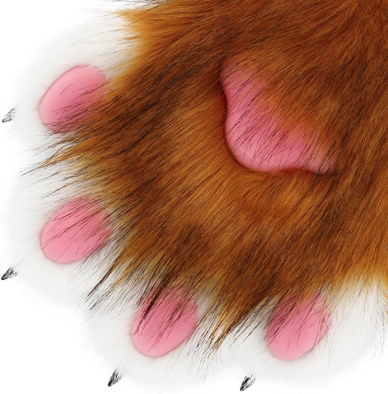 hbbhml Faux Fur Plush Furry Cat Claw Gloves Fursuit Animal Fox Paws Mittens Halloween Cosplay Costume Accessories for Adult - Image 5